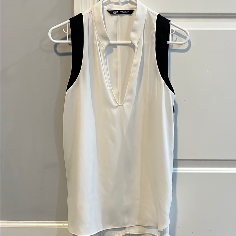 Zara Gray and Black Mandarin Collar Blouse